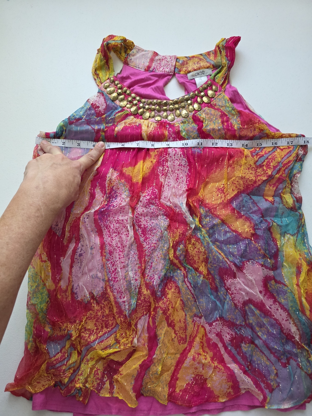 Cache Pink Multicolor Sleeveless Top with Gold Accent - Picture 4 of 5